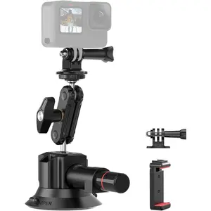 SC-01 Heavy-Duty Suction Cup Mount for Camera/Phone/Accessory (3"), Pump-actived Vacuum Suction Cup Mount, Magic Arm Phone Holder Action Cam Adapter   Windshield Window Mount