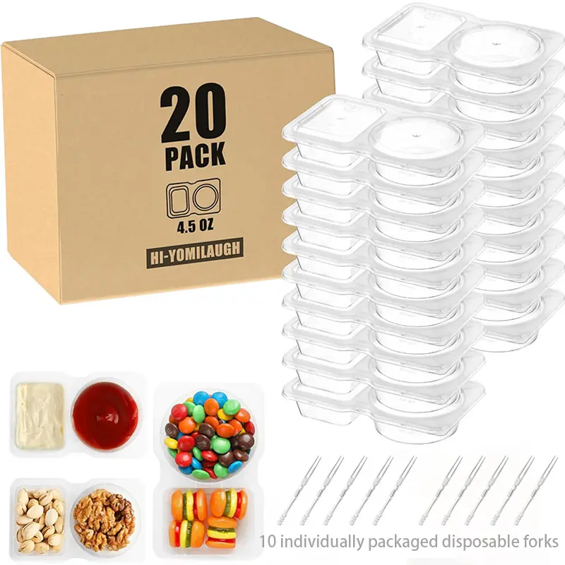 20PCS Double Snack Outdoor Camp use Box Two part Condiment Containers with Simicone Lids - Reusable, Microwave-Safe, Ideal for Take-Out Picnics Kitchen Set Utensils 30Pcs meal prep containers Silicone Lids