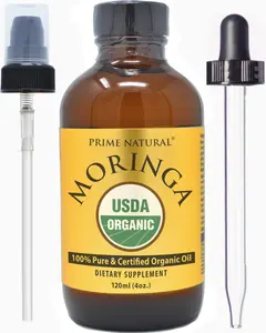 PRIME NATURAL Organic Moringa Oil USDA Certified, Pure, Cold Pressed, Virgin, Unrefined Oil (4oz /120ml) - Joints, Skin, Face, Body & Hair - Vegan - Food Grade - Natural Moisturizer Body Care Hydrating