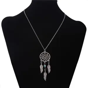 New Fashion Dream Catcher Pendant Necklace Feather Blue Beads Bohemia Women Chain Necklace Collares Jewelry   Party Gift