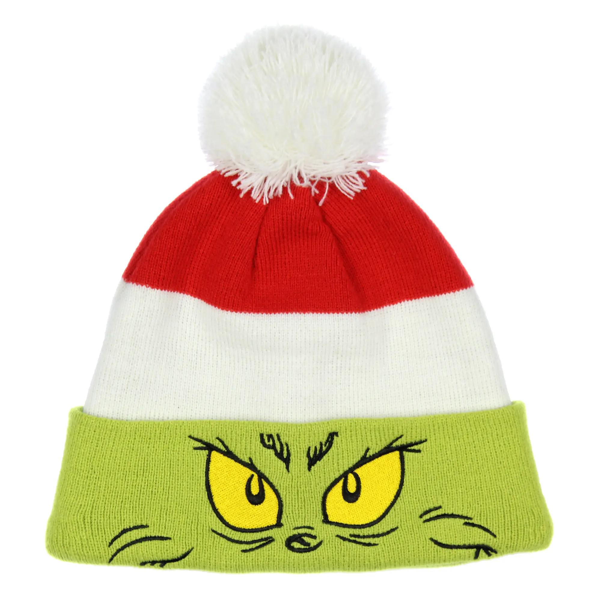 Dr. Seuss The Grinch Beanie Embroidered Face Color Block Adult Knit Hat