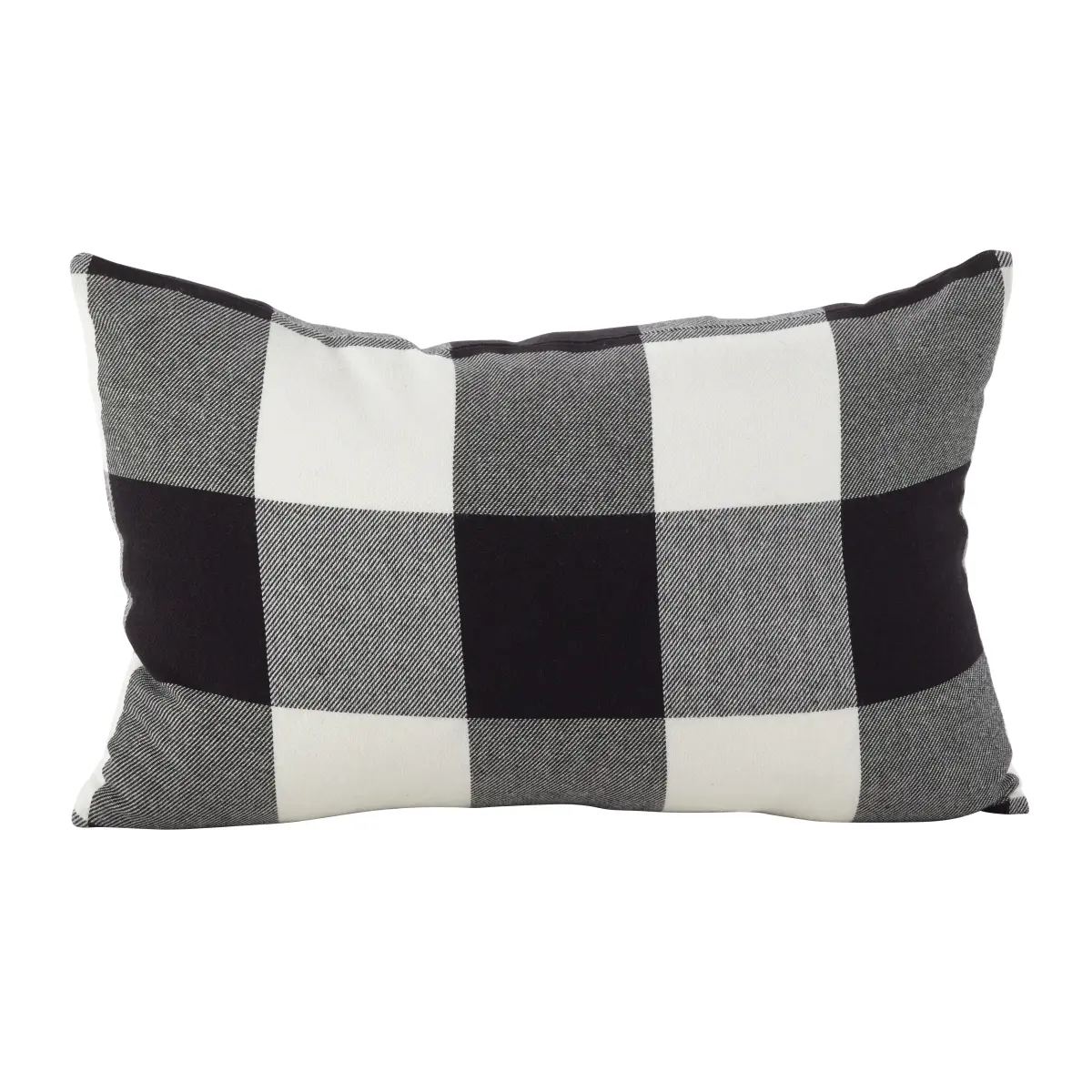 212 MAIN SARO 9025P.BK1320B 13x20 in. Rectangular Cotton Down-Filled Throw Pillow, Classic Buffalo Check Plaid Weave, Black, Cushions for Sofa, Soft Padding, Bedroom Decor, Log Cabin Vibe