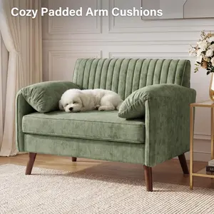 Modern Elegant Oversized Accent Chair, 43.3" Piping Single Armchair with Quilting Backrest, Padded Arms, Wood Legs for Living Room, Bedroom, Office, Chenille, Green outdoorfun