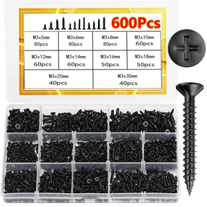 600pcs M3 Plated Self-Tapping Wood Screw Assortment Kit Mounting Screws | Phillips Flat Head | 5mm-30mm Various Lengths | Heavy-Duty Fasteners for Woodworking, Wooden Boxes & DIY Projects