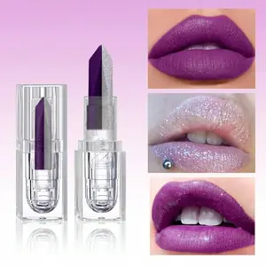 Two-In-One Dual-Color Gradient Silvery Pearl Long-Lasting Purple Lipstick That Doesn'T Easily Fade for Christmas.