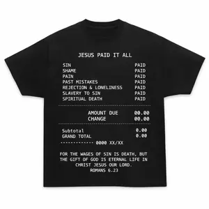 Women's Jesus Paid It All Short-Sleeve Round Neck T-Shirt - Distressed Lettering Cotton Crewneck, Casual Streetwear Top