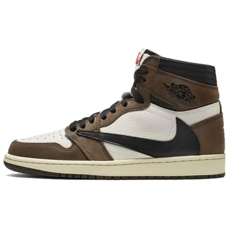 Men's Jordan 1 Retro High OG SP Travis Scott Mocha Casual Trainers, New, All Seasons, Style CD4487-100, Lace Up, Fabric, Logos