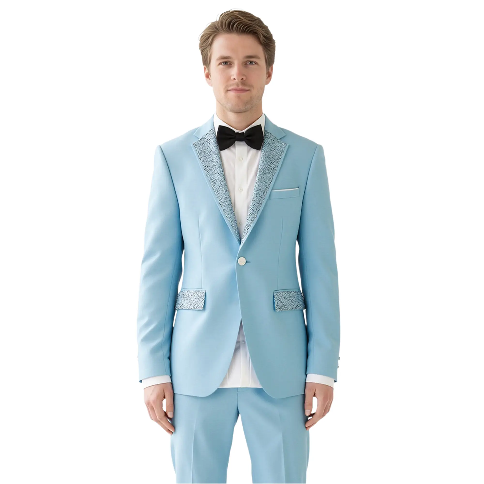 Men’s Rhinestone Peak Lapel Blazer, One Button Luxury Suit Jacket, Premium Fabric Formal Tuxedo Jacket for Wedding, Prom & Party