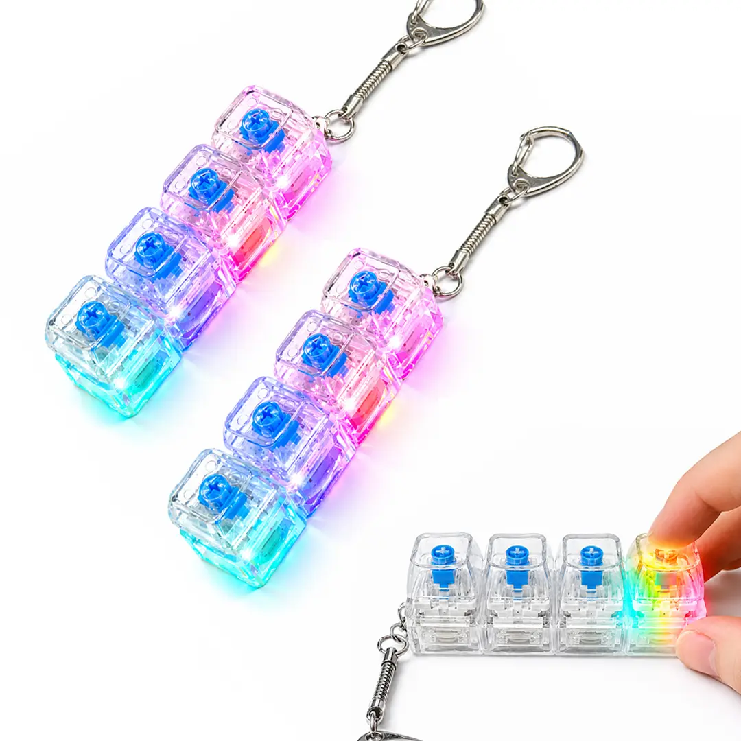 2PCS LED Mechanical Keyboard Clicky Fidget Toy Keychain, Stress Relief & Anxiety Relief Clicker, Portable Sensory Toy for Work and Study