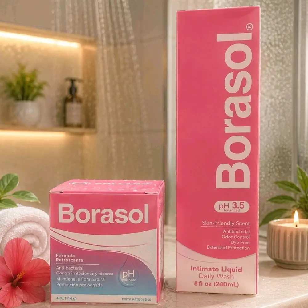 Borasol Antiseptic Feminine Hygiene Powder – pH Balanced, Refreshing Formula,