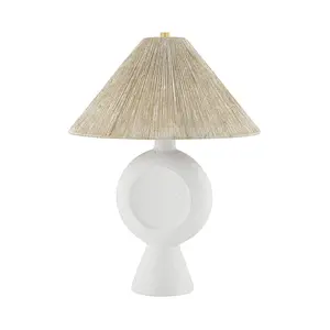 Centella Minimalist Table Lamp With Natural Hand-Woven Jute Shade And Smooth Cement Base