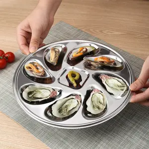 WOSPONFAN 2PCS Stainless Steel Oyster Plate Oyster Grill Pan Serving Trays for Scallop Sauce and Lemons Oyster Shell Shaped Pan Creative Kitchen Tools Set