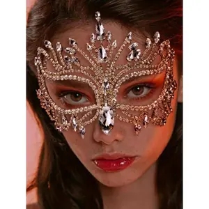 1pc/Luxury Metal Mask Fashion Party Rhinestone Accessory, Elegant Women's Event Queue Mystery Jewelry, Stylish Statement Piece, Party Event Props