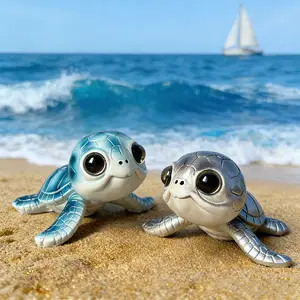 2-Piece Realistic Sea Turtle Statue Set, Resin Animal Ornament with Lying Pose, Desktop Decor, Garden Home Supplies, Cute Figurine for Party Bags & Gifts, Two Piece Sets
