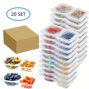 20 Sets, snack containers, Portion Control Containers, reusable snack containers with lids, Double Compartment Condiment Containers, Portion Cups with Lids for Sauce and Snacks, Plastic Food Storage, Clear Containers, Stackable Plastic Container