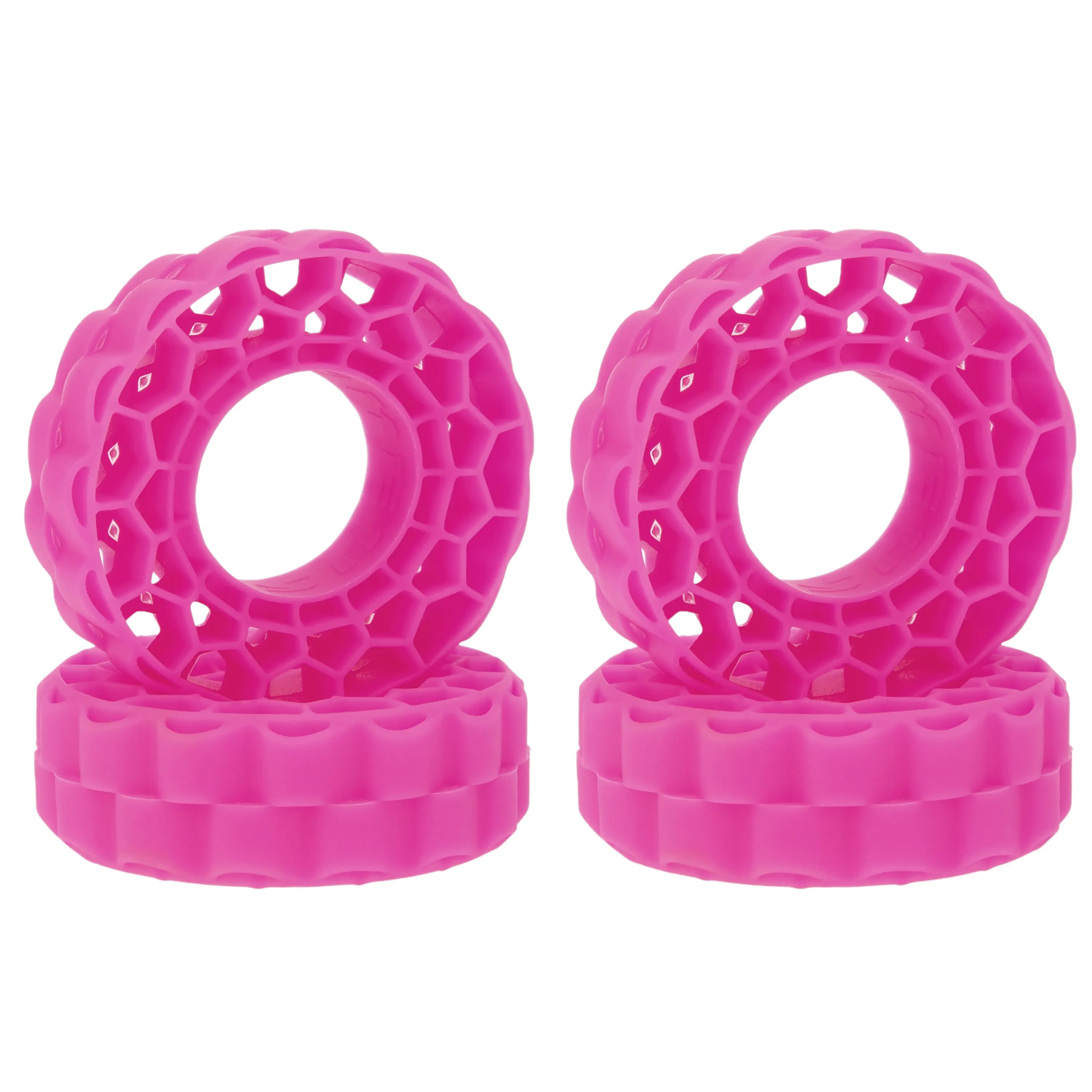 MEUS RACING Super Soft Silicone Rubber Inserts for RC Crawlers - Waterproof, Asymmetric Structure, 2 Compounds, Proper Tire Deformation, Enhanced Grip, Side-Wall Support, Wave Pattern, Fits 1.0" Pin Tires (62-66mm Outer Diameter, 22-26mm Width, Rose Red),
