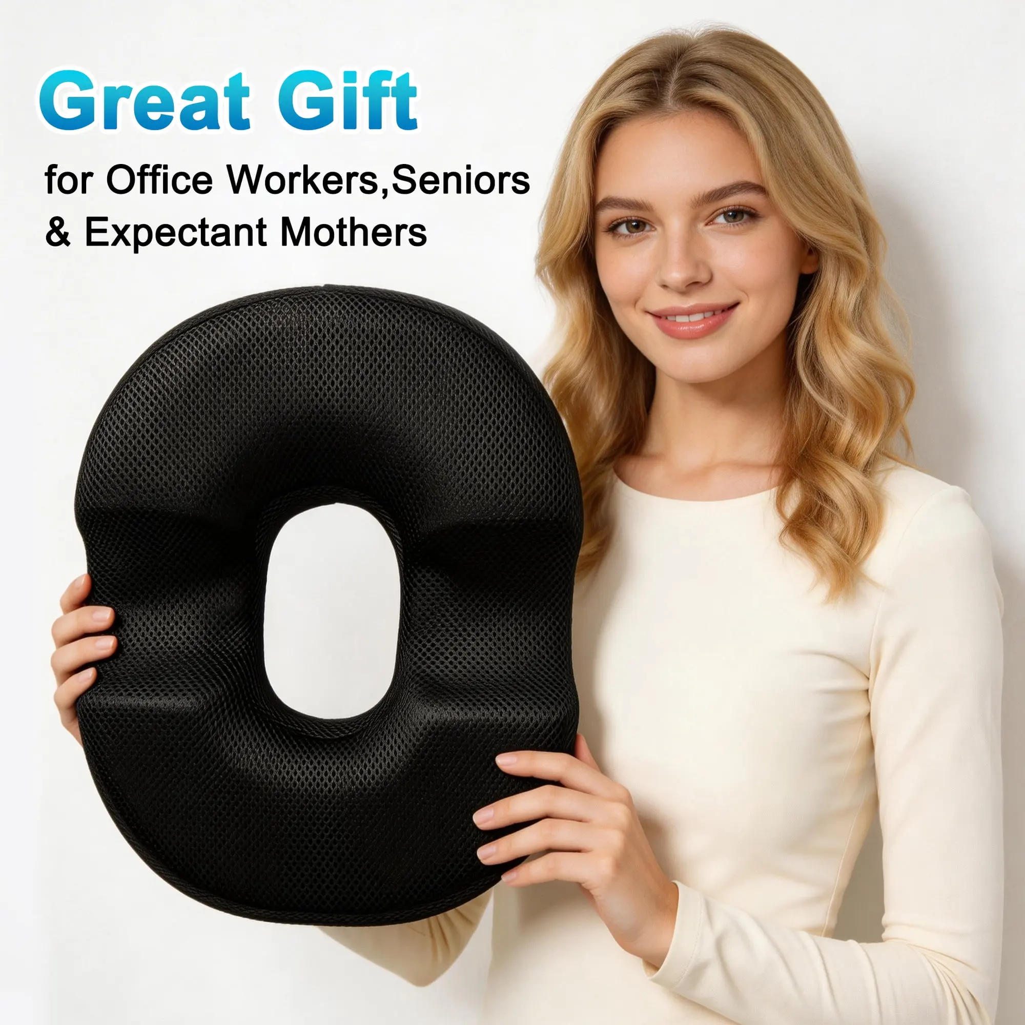 Memory Foam Donut Seat Cushion - Tailbone Pain Relief, Hemorrhoid Support, Postpartum/Pregnancy Comfort for Home & Office Use