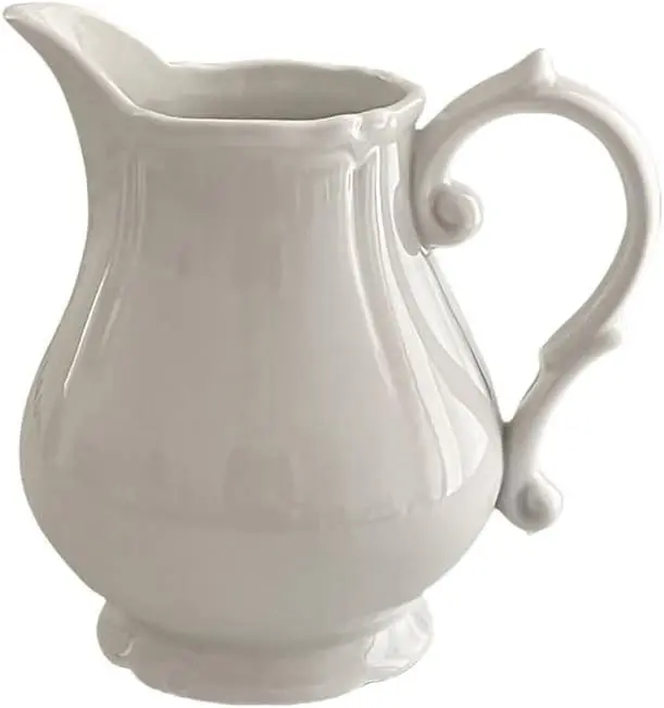 Vintage Embossed Creamer & Sauce Pitcher - Milk Jug & Serving Pitcher for Kitchen - White Creamer