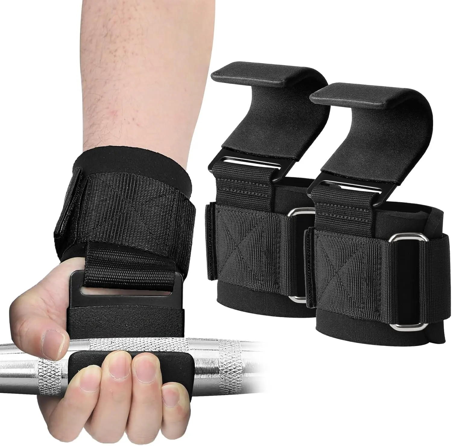 SPORTIC Weight Lifting Hooks (Pair) - Heavy Duty Wrist Straps with Hand Grip Support, Fitness Exercise Accessories, Workout Equipment for Deadlifts, Pull Ups, Men and Women, Strength Training Equipment