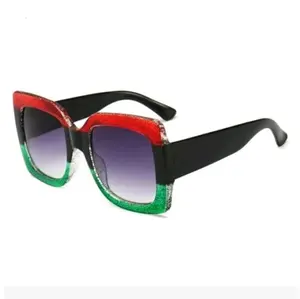 Wide Frame Red Black and Green Sunglasses