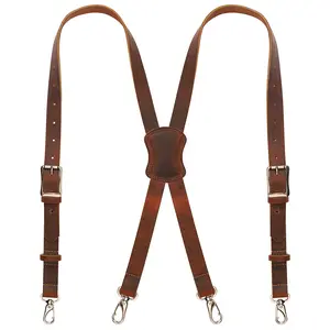 NUTUCH Genuine Leather Suspenders for Men Vintage Western Heavy Duty Dress Braces with 8 Adjustable Holes & High-Quality Hooks Full Grain Buffalo Leather X-Back Design