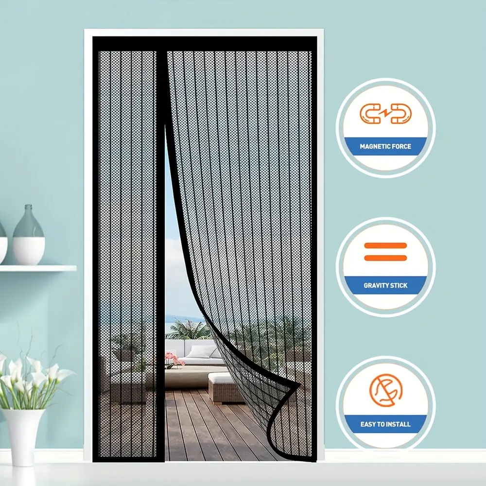Upgraded magnetic screen door, thickened Reinforced mesh, reversible left and right, retractable magnetic door curtain, single front door curtain, Telescopic door, Magnetic closure door, Retractable Screen Doors For Single Door