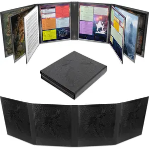 DM Screen Faux Leather 12-Panel Deluxe GM Screen - Twelve Panel XL Folding Dungeon Master Screen with 4 Swinging Panels & Wet Erase Pockets for TTRPGs