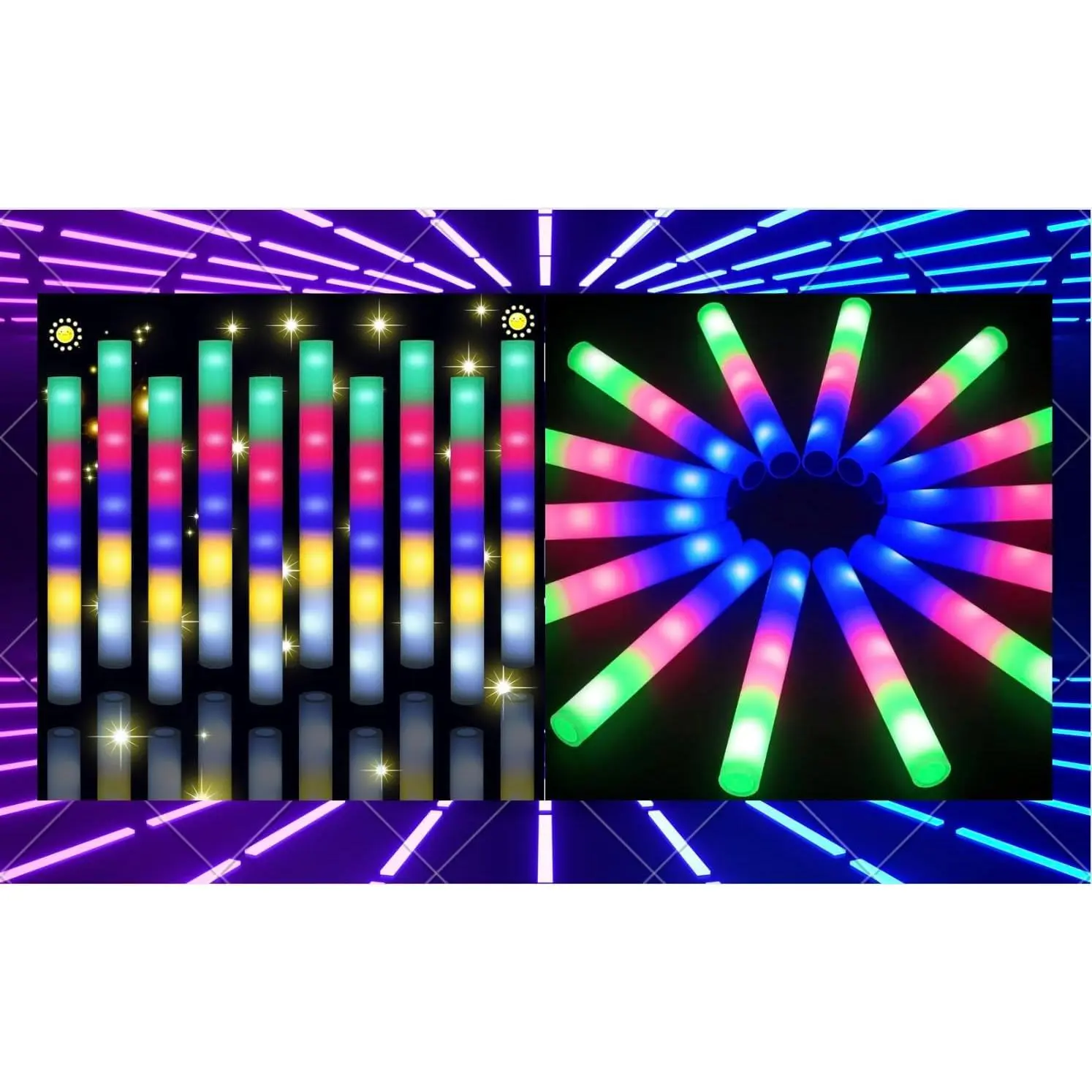 52 PCS Giant 18 Inch Foam Glow Sticks, Bulk Glow Sticks with 3 Modes Colorful Flashing, Led Foam Glow Sticks for Kids Birthday Wedding Dance Floor Props Halloween Christmas New Year Party Favors
