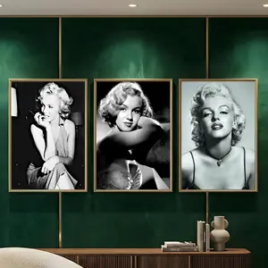 Black And White Movie Star M-Marilyn Monroe Painting Calligraphy HD Heavy-Duty Waterproof Wrinkle-Resistant Canvas Print – Tool-Free Durable Hides Wall Flaws & Boosts Style for Living Rooms Bathrooms Vintage Wall Art