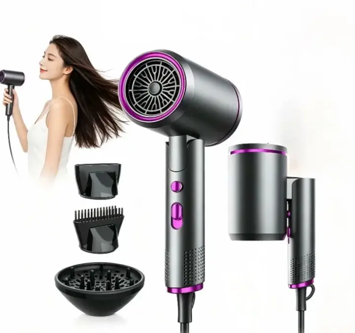 Powerful Ionic Hairdryer Kit, Hair Dryer With Diffuser, 3 Comb, Hanging Rack, Manual, Multifunctional, Professional Styling Tool, Frizz Reduction