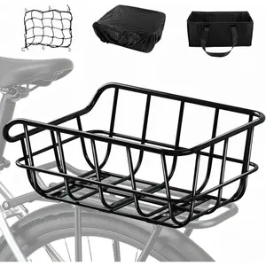 Basket Rear Rack  Basket with Cargo Net and Liner Large Bicycle Basket Heavy Duty Bicycle Rear Basket with Liner  Cover Cargo Net