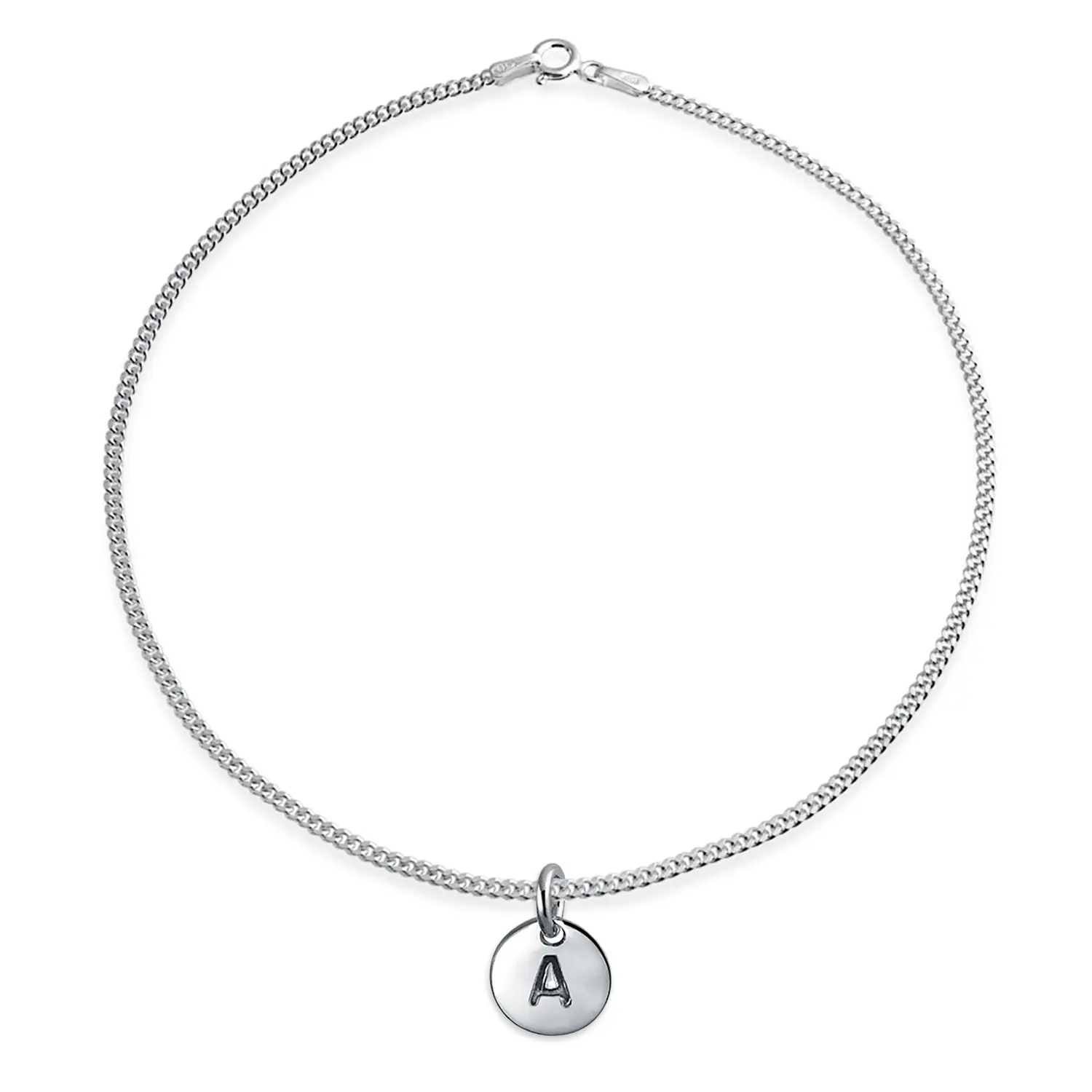 Circle Disc Alphabet Initial Anklet Ankle Bracelet .925 Sterling Silver