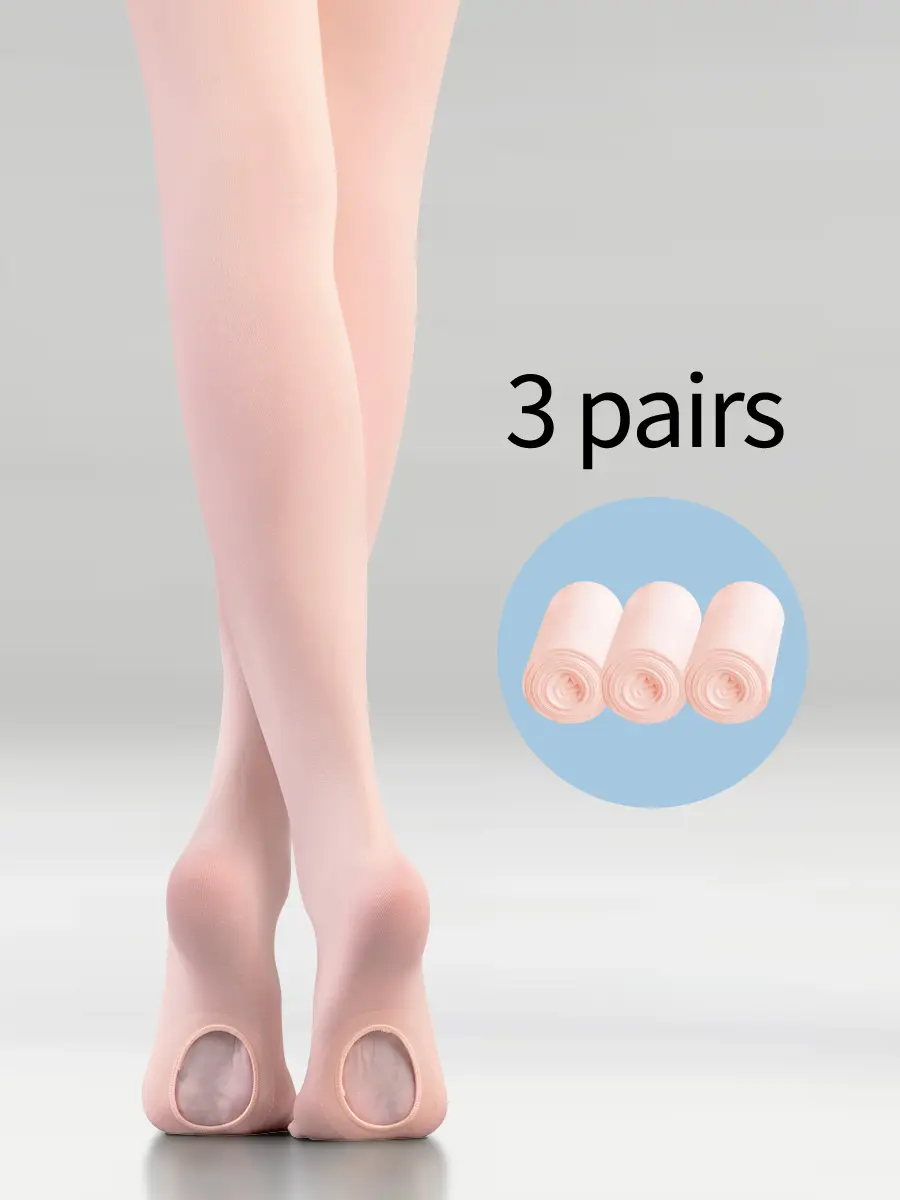 Girls' Professional Ballet Tights 3-Pack - Ultra Stretchy, Anti-Snagging, Soft Breathable Nude Pink Sheer Dance Pantyhose with Hole-Design for Toddlers, Ballet Class & Dance Exams