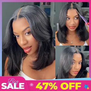 ISEE HAIR Wear Go 9x6 Tpart Layered Cut Bob Yaki Straight Wig Natural Black Deep Part Lace Glueless Wig #TikTokShopSpringGlowUp