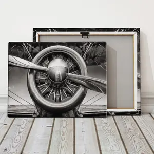 1 Count Wooden Frame Canvas, Airplane Engine Propeller Black And White, Art For Home Decoration, Pattern Wall Art Decor, For Living Room, Bedroom,  Restaurant, Bar Wall Decor, Waterproof, Odorless, Painting, Print, Artwork
