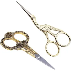2Pcs Gold Vintage Plum Blossom Scissors and Classic Crane Design Sewing Scissors for Embroidery, Sewing, Craft, Art Work & Everyday Use - Home Improvement.