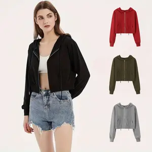 Yimoon Zip Up Hoodie Women Cropped Casual Sweatshirts Workout Long Sleeve Drawstring Hooded Jacket Crop Tops Stylish Versatile Comfort Functionality