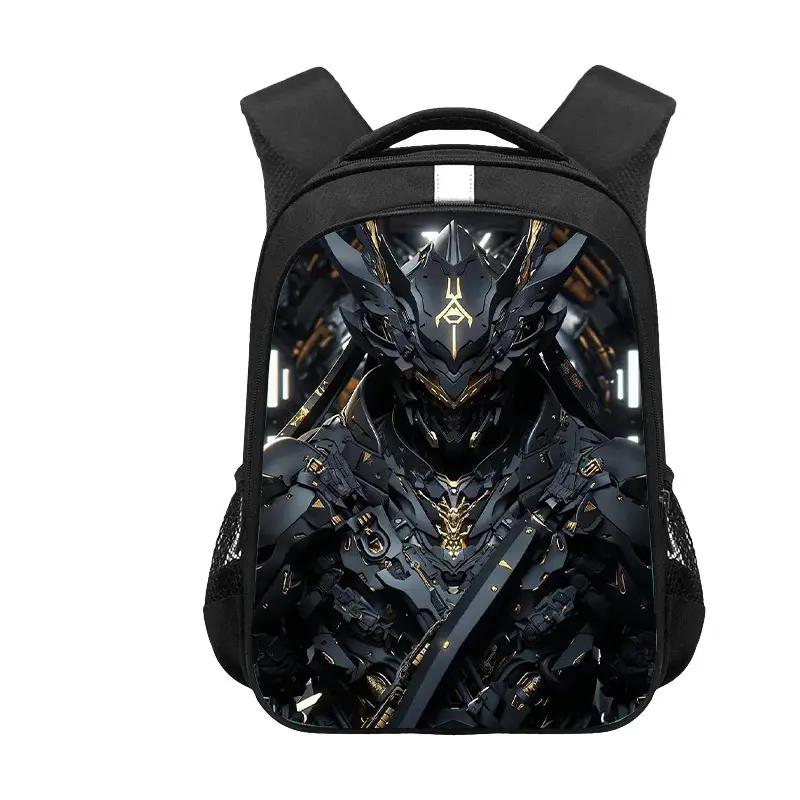 Cyberpunk Robot Armor Printed Backpack, Spacious Storage Shoulder Bag with Side Mesh Pockets, Adjustable Strap Daypack Ideal for School Supplies and Short Trips