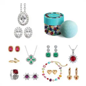Fizz and Rizz Jewelry Mystery Box with Random Fine Jewelry Necklace Earrings Bracelet Charm Adjustable Ring Cute Surprise Fun Gift for Parties with Fizz Bomb Reveal Crystal Set Glamour Set