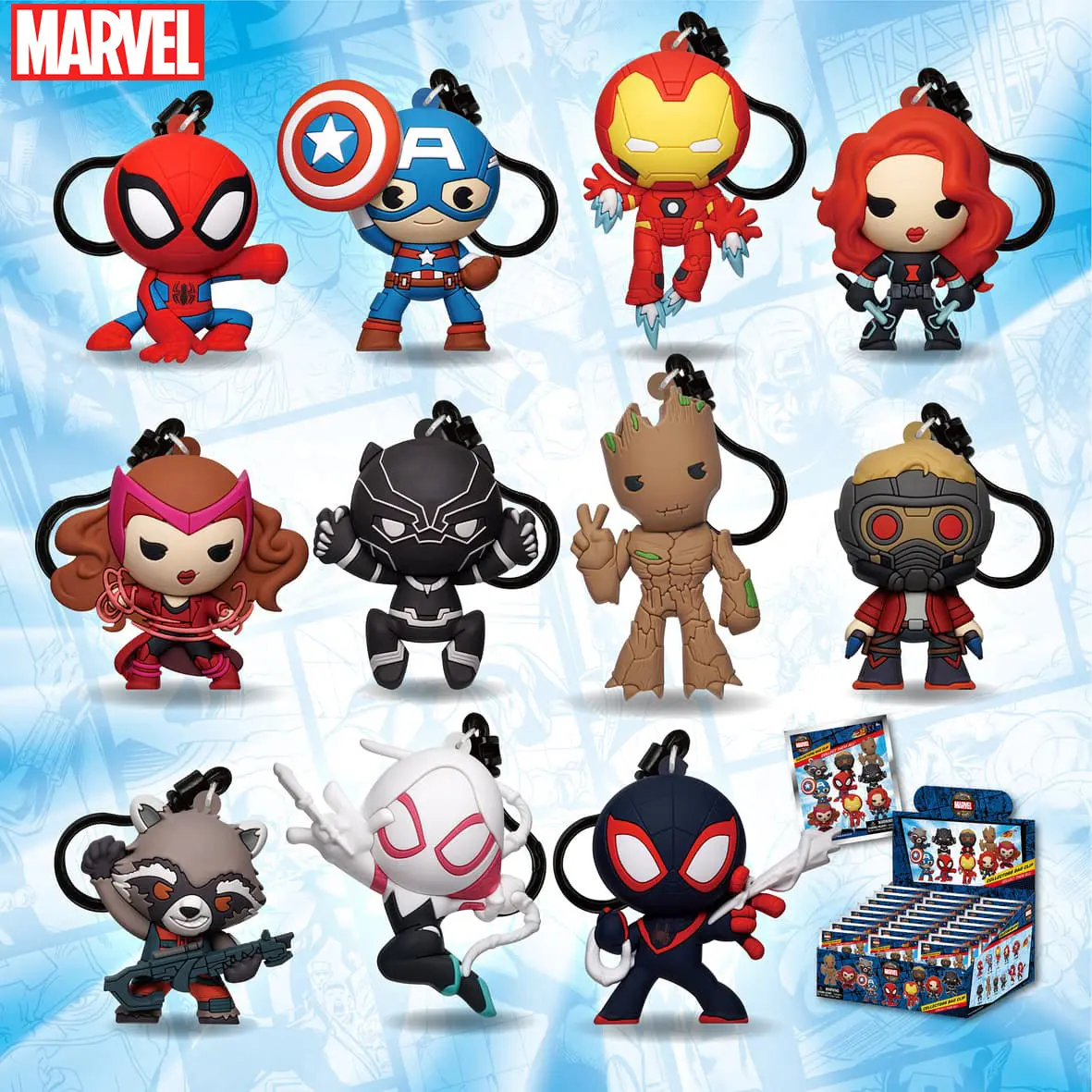 1PC Marvel Officially Licensed 85th Core Comic 3D Foam Bag Clip Series 12 Spider - Man Captain America Surprise Blind Bag Random Keyring Collectible Holiday Gift Reusable Bag Accessory Keychain Series Figures, Keychain Collectibles