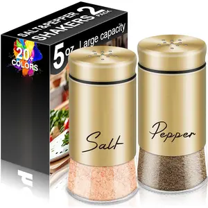 Salt and Pepper Shakers Set, 5 oz Modern Farmhouse Kitchen Decor and Accessories for Restaurant, Wedding, Housewarming Gifts Refillable Design ()