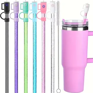 Reusable Straw Set with Lids – Durable Plastic Straws for 20oz, 30oz, 40oz Tumblers, Includes Cleaning Brush, Eco-Friendly Drinkware