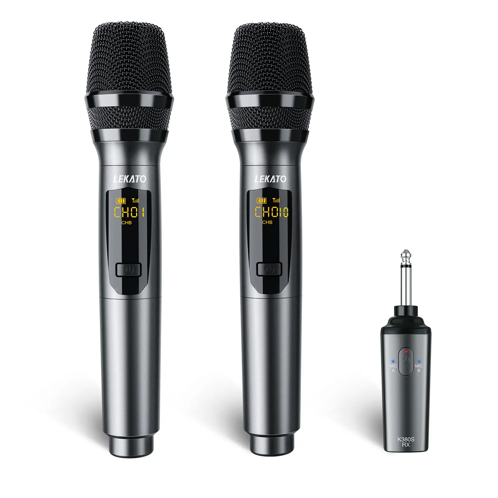 LEKATO K380S Wireless Microphone System Set with Receiver, Rechargeable Wireless Microphone, Dynamic Wireless Microphone for Singing, Karaoke,Speech, Wedding, Church, PA System Speaker, Music Lovers Boys Girls Friends Gift