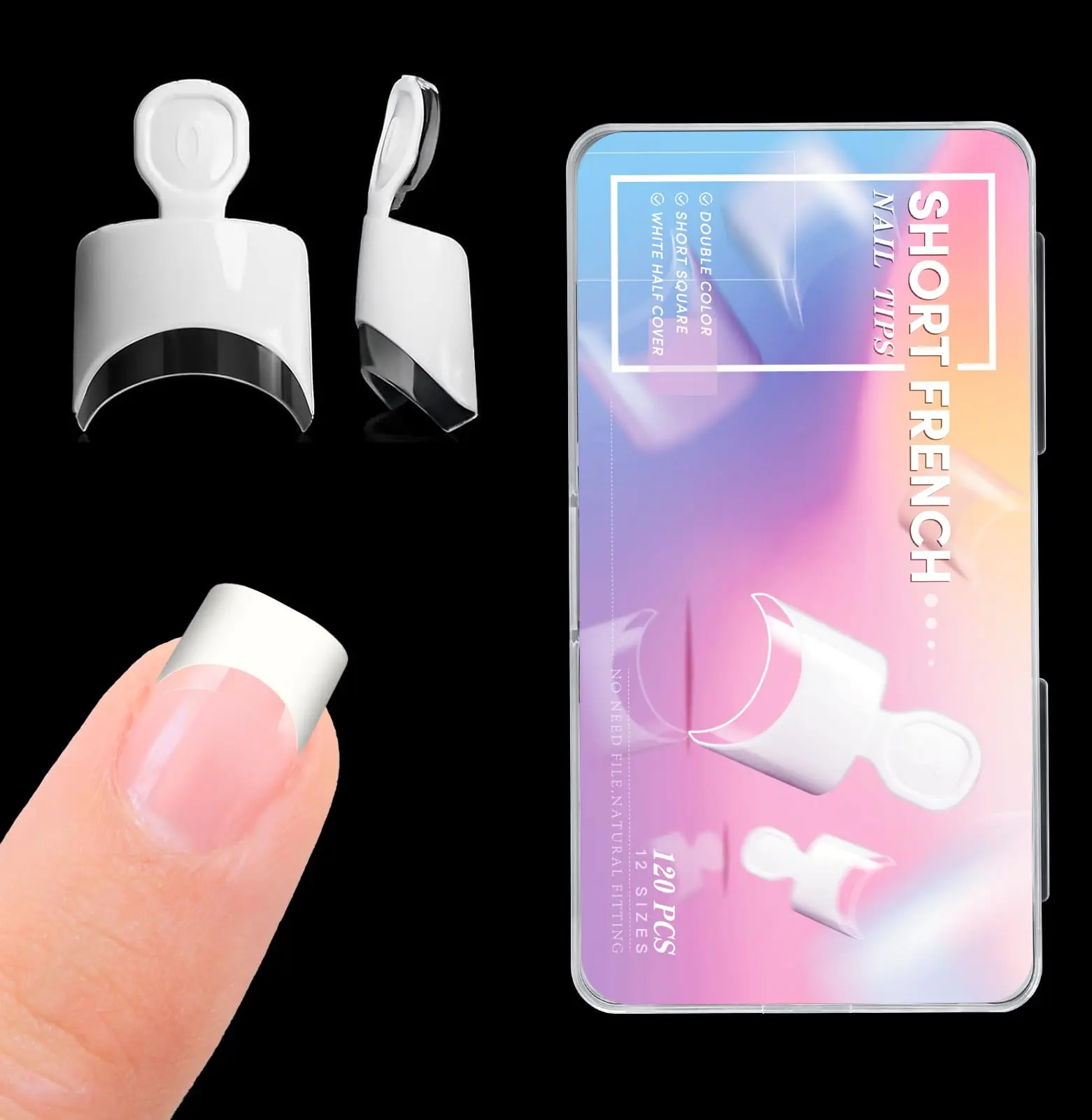 Short French Nail Tips – 120PCS White Acrylic Half Cover False Nails, 12 Sizes Square Nail Tips with Case for DIY Nail Extensions