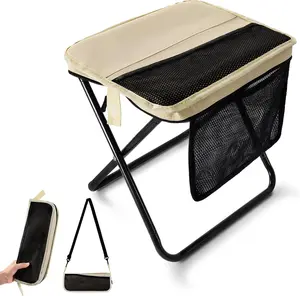 Upgraded Lightweight Foldable Camping Stool - 1.5 lbs Ultra-Light, with Side Pockets, Shoulder Strap, Portable Compact Seat for Outdoor Hiking, Home Patio Use (Lightweight Fold Design)