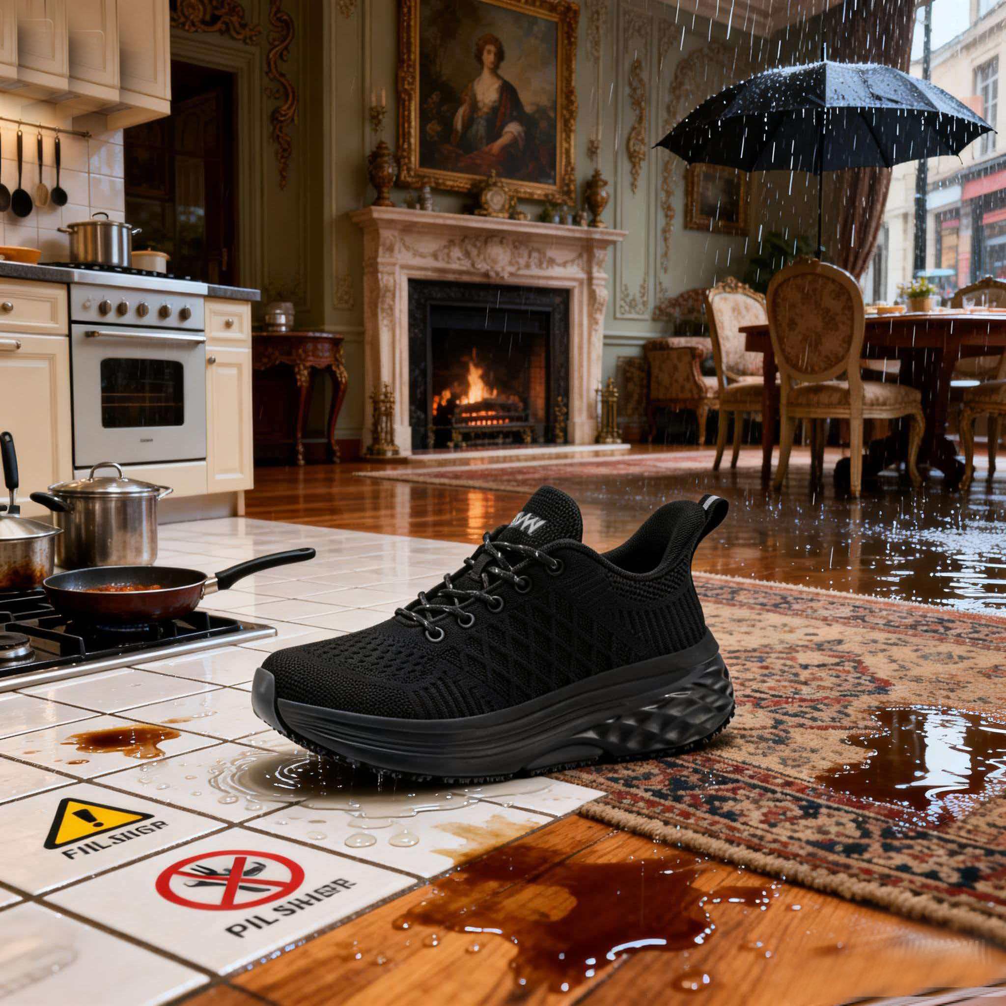 Women's Non-Slip Waterproof Oil-Resistant Chef Shoes - Breathable Fabric Footwear, Slip-Resistant Waterproof Casual Trainers for Kitchen Food Service, All-Day Comfort Walking Work Shoes, Breathable Work Shoes, Walking Shoes