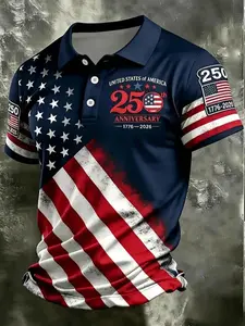 USA 250th Anniversary Polo Shirt Men’s American Flag Geometric Lightweight Athletic Fit Wear