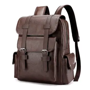 Vintage Leather Backpack for Men, Water Resistant Laptop Backpack, Retro PU Leather Rucksack for Travel, School, Work, College, Casual Daypack for Men Women