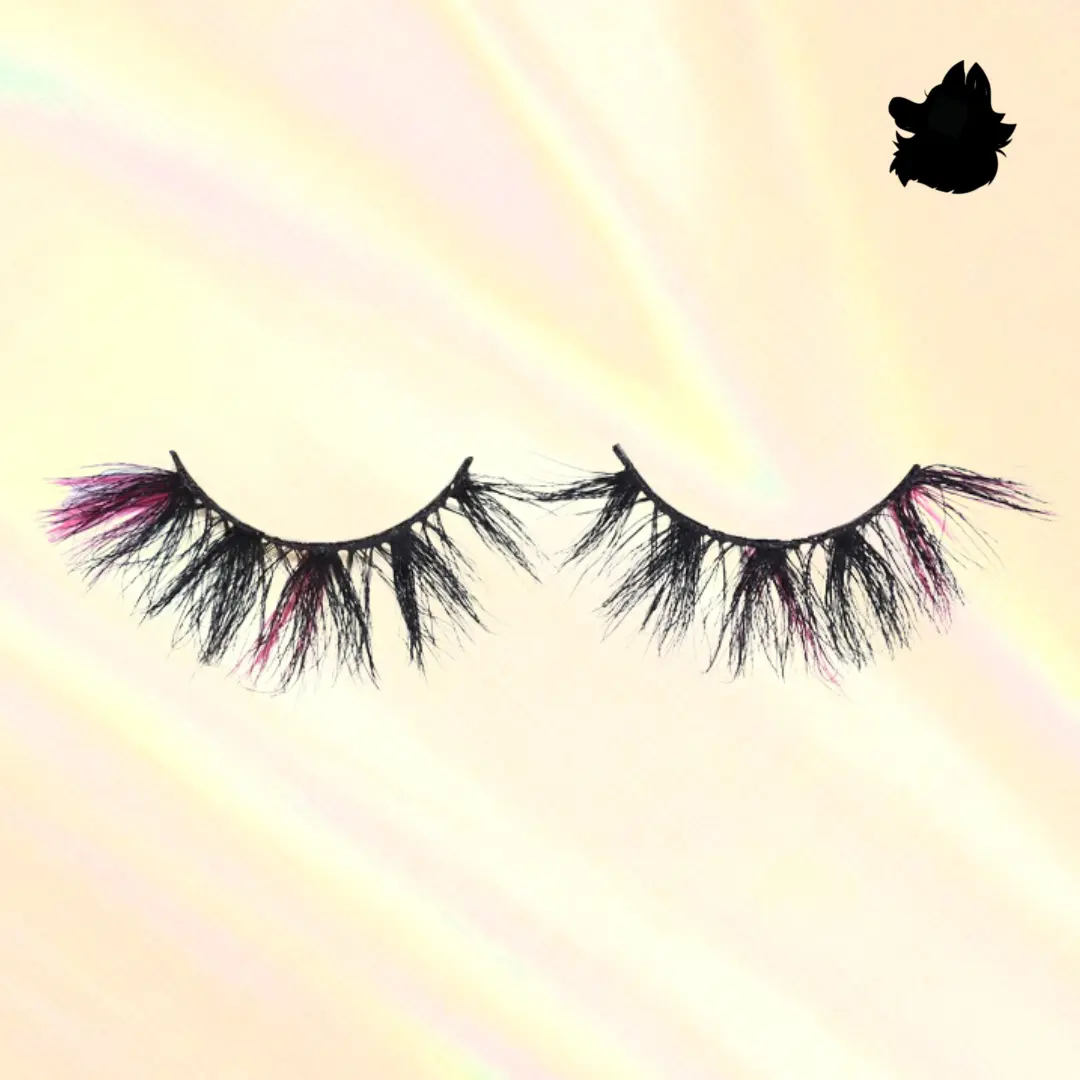 Pynk Colored Glue-on Wispy Hot Pink 25mm Lashes Fluffy Cat-Eye Style with 3D Design & Free Spoolie Luxury LoboLashes Yellow Diamond Case Eyelash Extensions | Perfect Halloween Lashes Colorful