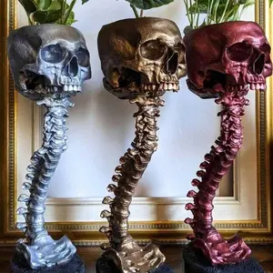 Gothic Spine Skull Planter, Halloween Garden Decor, Resin Craft Ornament, Handmade Gothic Flower Pot, Unique Outdoor Decoration